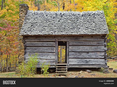 Old One Room Log Cabin During Autumn In Smoky Mountains