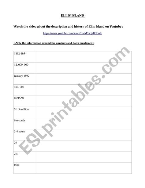 Ellis Island Esl Worksheet By Eternelle