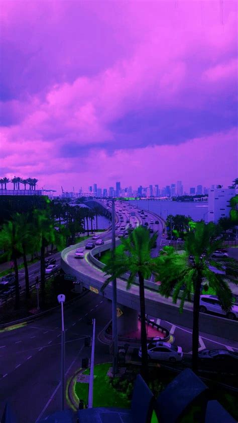 Miami Is Beautiful In Purple Sky Aesthetic Miami Wallpaper