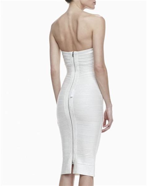 Hervé Léger Strapless Foil Bandage Dress In White Lyst