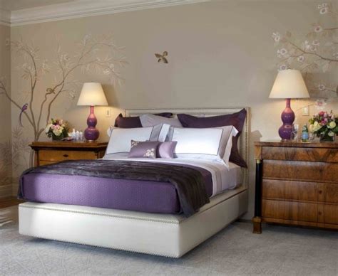 Purple Bedroom Decor Ideas With Grey Wall And White Accent