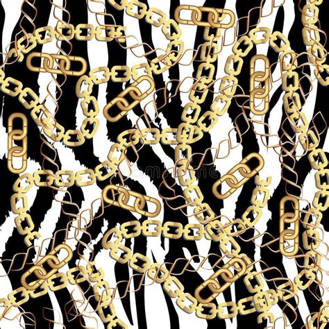 Fashion Seamless Pattern With Golden Chains And Zebra Print Fabric