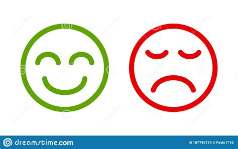 Happy And Sad Emoji Faces Line Icon Cartoon Emoticons Signs Vector