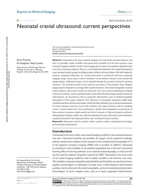 Neonatal Cranial Ultrasound Current Perspectives Docslib