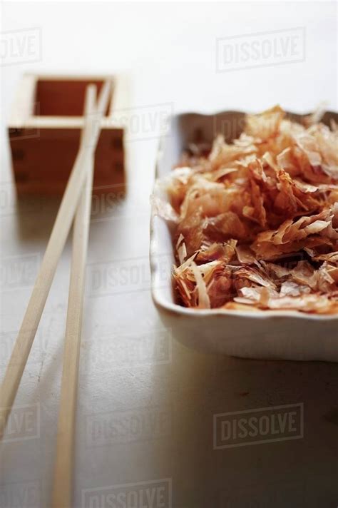Dried Japanese Bonito Flakes In Asian Bowl Stock Photo Dissolve