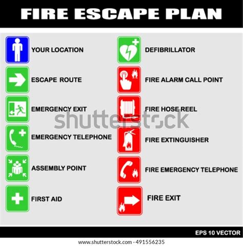 Set Symbols Fire Escape Evacuation Plans Stock Vector Royalty Free