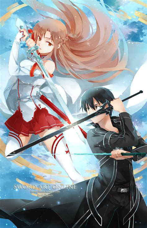 Asuna And Kirito Sword Art Online Drawn By Feesh Danbooru