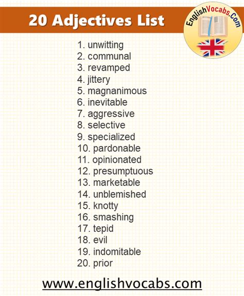 20 Common English Adjectives List English Vocabs