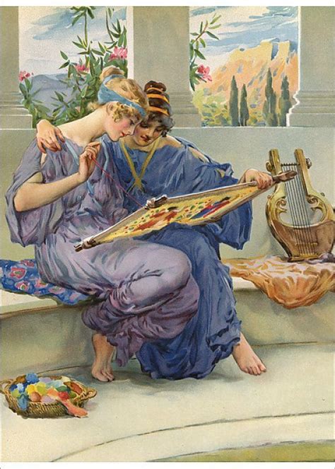 Print Of Two Ancient Greek Women Embroidering In 2022 Greek Paintings Greek Women Greek Art
