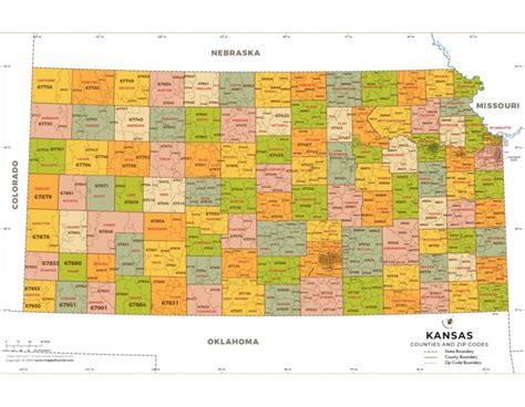 Buy Kansas Zip Code Map With Counties Online