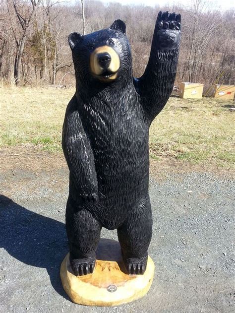 cole waving black bear chainsaw carving wood sculpture