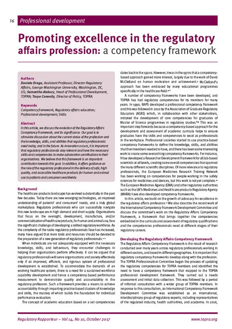 Regulatory Affairs Competency Framework