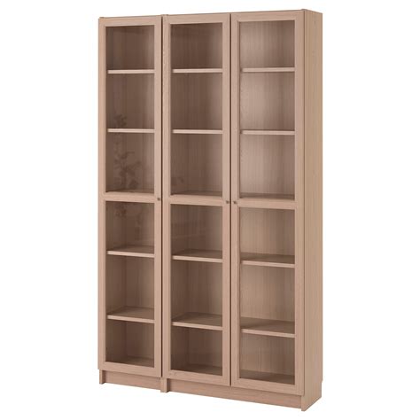 Billy Oxberg Bookcase With Glass Doors White Stained Oak Veneer