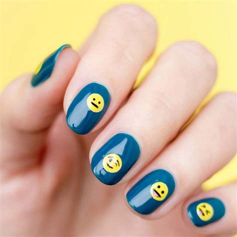 Cute Emoji Nail Art Design Nail Gel Polish Smile Laughing Face Style