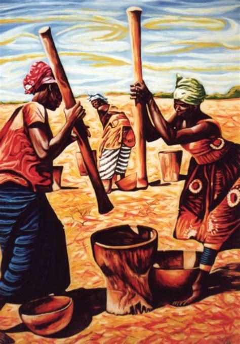 African Women Grinding Corn Painting By Dan Civa Artmajeur