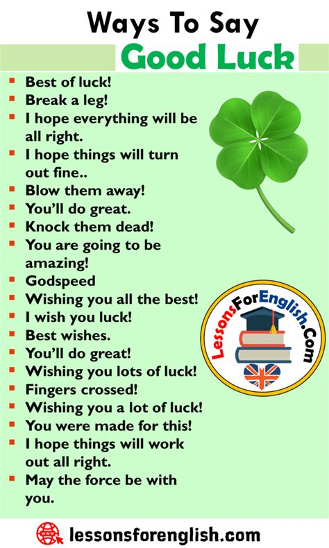 English Other Ways To Say Good Luck English Phrases Examples Best Of Luck Break A Leg I Hope