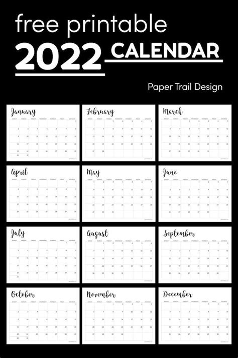 2022 Calendar Printable Free Template Paper Trail Design In 2021