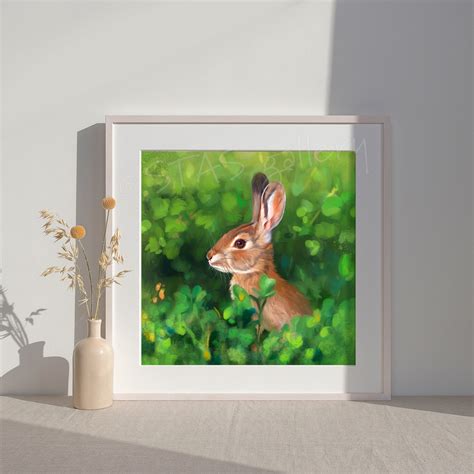 Bunny Rabbit Canvas Painting Original Art Giclee Print Hand Etsy