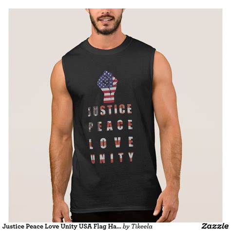 Justice Peace Love Unity Usa Flag Hand Fist Sleeveless Shirt Cool T