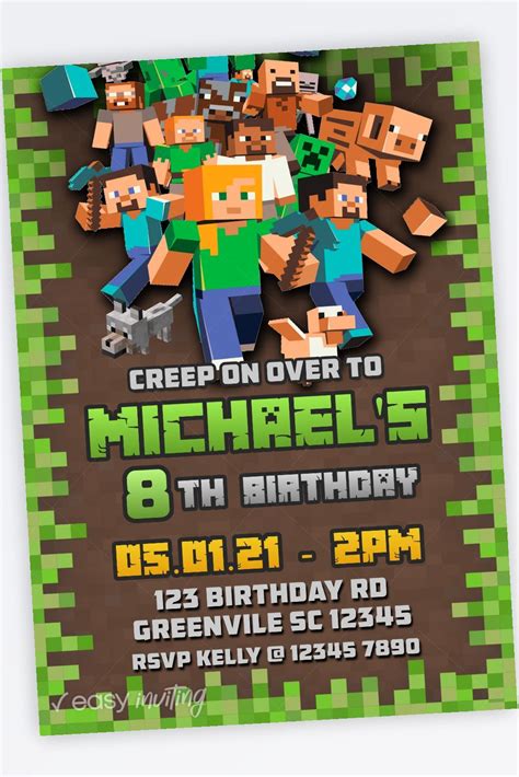 Minecraft Birthday Invitation Minecraft Birthday Invitations