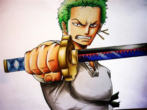 Zoro From One Piece Coloured Pencil Drawing By Polaara On Deviantart