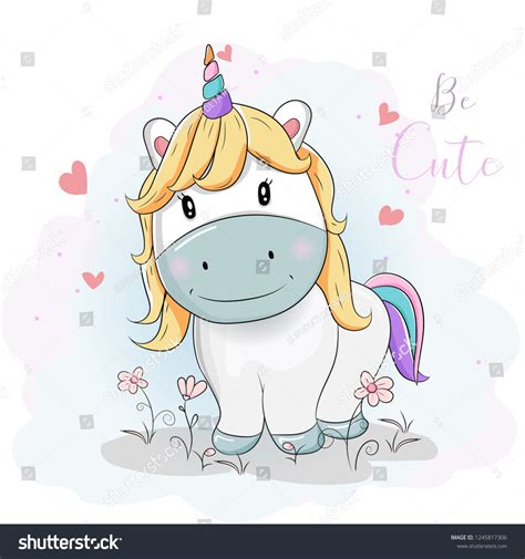 Cute Cartoon Unicorns Flower Fields Vector De Stock Libre De Regalías
