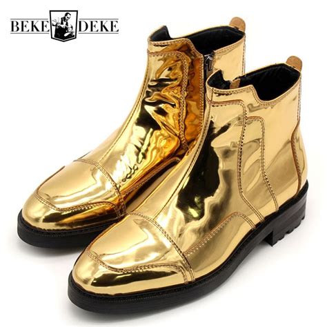 Italian Shoes Men New Design Black Gold Zipper Platform Mens Boots