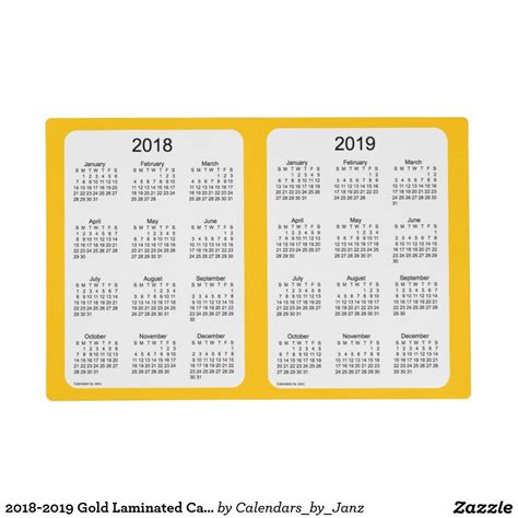 2018 2019 Gold Laminated Calendar By Janz Placemat Custom Placemats