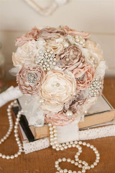 Vintage Inspired Fabric Wedding Bouquet Satin And Lace And Brooch
