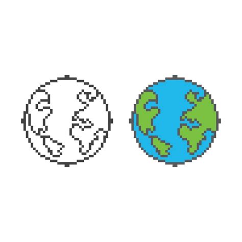 World Planet Globe Earth Pixel Art 8 Bit Vector Icon Illustration