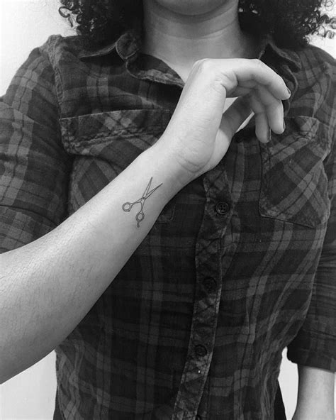 Scissor Outline Tattoo On The Right Wrist Hairdresser Tattoos