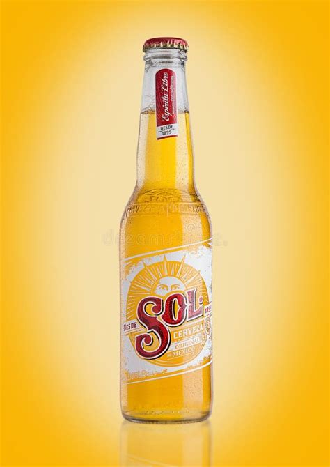 London Uk December 15 2016 Bottle Of Sol Mexican Beer On Yellow