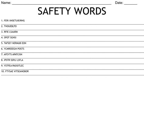 Safety Words Word Scramble Wordmint