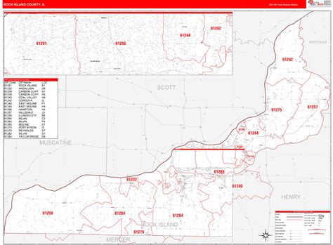 Rock Island County Il Zip Code Wall Map Red Line Style By Marketmaps
