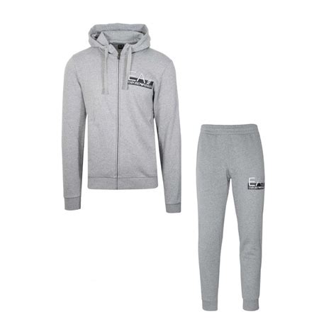 Emporio Armani Ea7 Cotton Hooded Zip Up Grey Tracksuit Clothing From