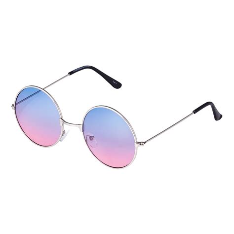 Ultra Silver Frame Pink To Blue Lenses Large Adults Retro Round Classic Sunglasses Joh