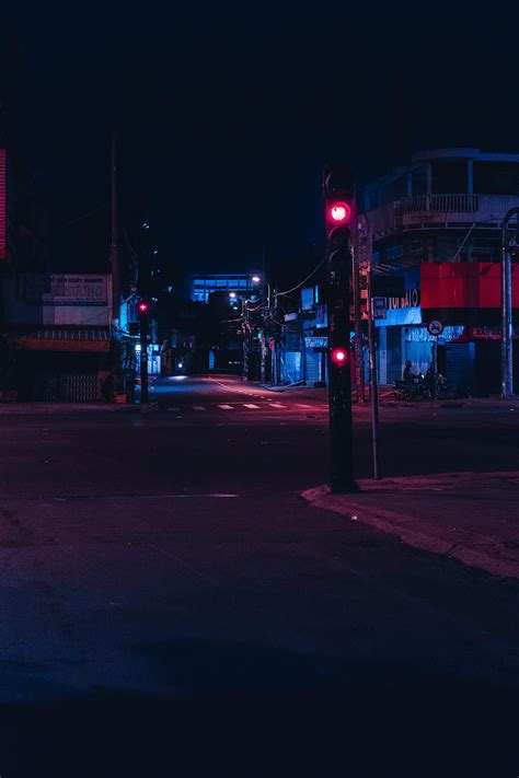 Night City Dark Road Street Traffic Light Hd Phone Wallpaper Pxfuel