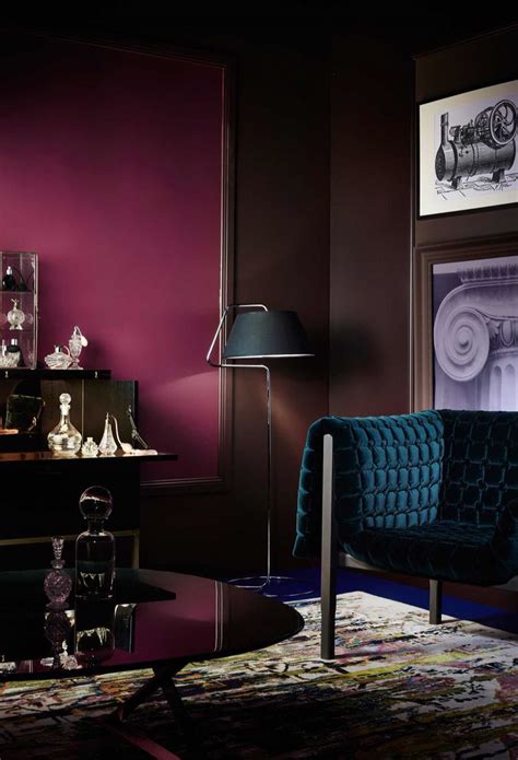 Not all bedroom paint colours need to steal the spotlight. aubergine, wine, plum walls. teal textiles ...
