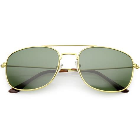 Classic Square Metal Aviator Sunglasses Glass Lens 56mm Gold Green