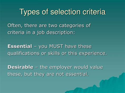 Ppt Selection Criteria Powerpoint Presentation Free Download Id161043