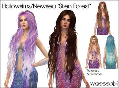 Sims 4 Hairs Wasssabi Sims Newsea`s Siren Forest Hair Retextured
