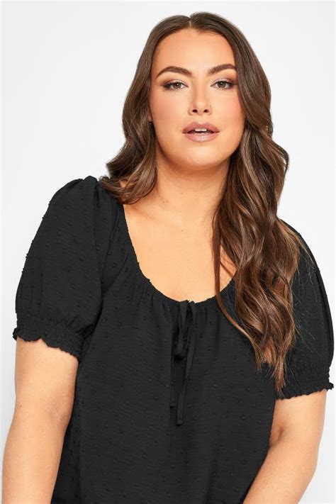 Yours Curve Plus Size Black Dobby Gypsy Top Yours Clothing