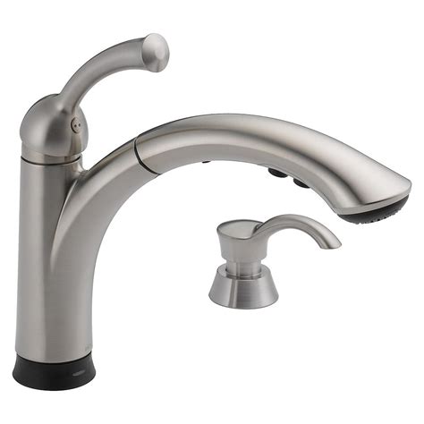 This touch kitchen faucet features touch20 technology that starts and stops the flow of water instantly by touching the spout with your forearm or wrist. Delta Single Handle Pull-Out Kitchen Faucet with Touch2O(R ...