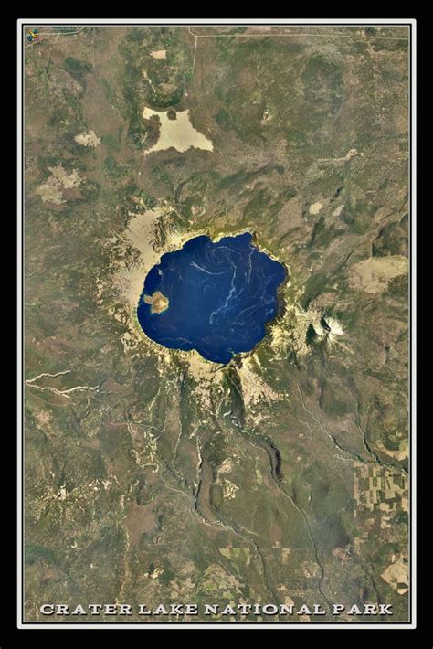 The Crater Lake National Park Oregon Satellite Poster Map Crater Lake