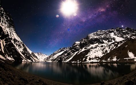 1600x1009 Nature Landscape Lake Mountain Snow Milky Way Galaxy Moon