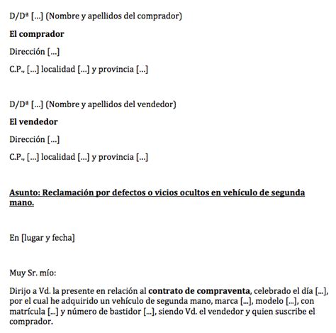 Dicht Abholen Existenz Modelo Reclamacion Por Vicios Ocultos Vehiculo
