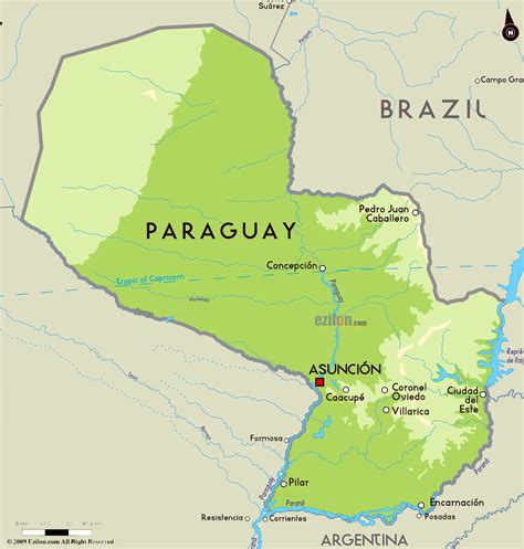 Grande Mapa Físico De Paraguay Con Principales Ciudades Paraguay