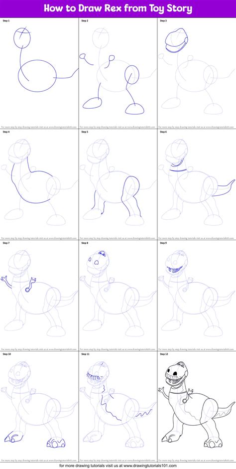 How To Draw Rex From Toy Story Printable Step By Step Drawing Sheet