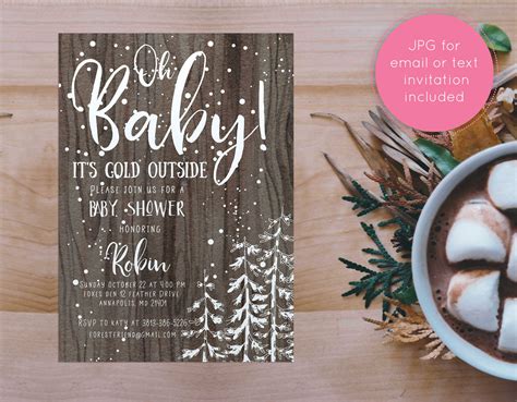Rustic Winter Baby Shower Invitation Wooden Invites For Boy