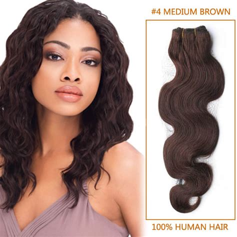 14 Inch 4 Medium Brown Body Wave Brazilian Virgin Hair Wefts